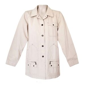 Denim & Co Denim Trench Utility Coat  Cream Ivory Neutral Preppy Outdoors